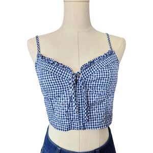 LA Hearts Blue / White Gingham Women's Cropped Top Size Small